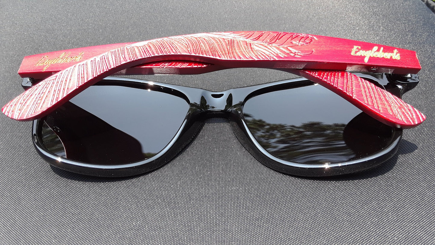 Rosewood Sunglasses With Wood Case, Polarized, Artisan Engraved,
