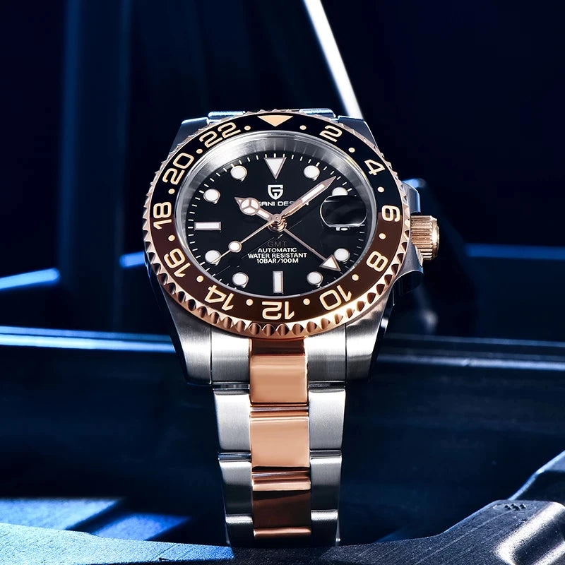 PAGANI DESIGN Top Brand Sapphire GMT Watch Men 100M Waterproof Clock Sport Watches Mens Mechanical Wristwatch Relogio Masculino