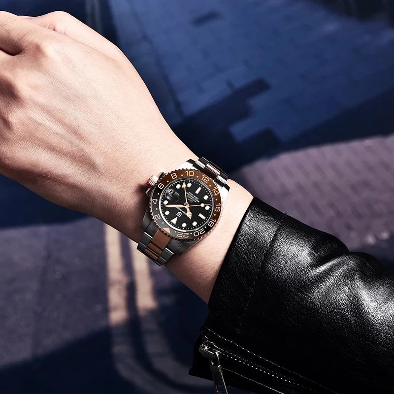 PAGANI DESIGN Top Brand Sapphire GMT Watch Men 100M Waterproof Clock Sport Watches Mens Mechanical Wristwatch Relogio Masculino