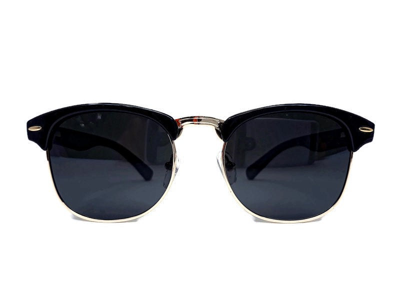 Midnight Black Bamboo Club Sunglasses with Case